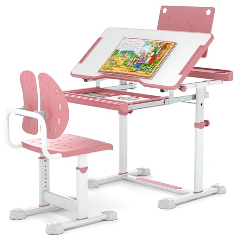 COSTWAY Schreibtisch Kinder mit Stuhl, Kinderschreibtisch...