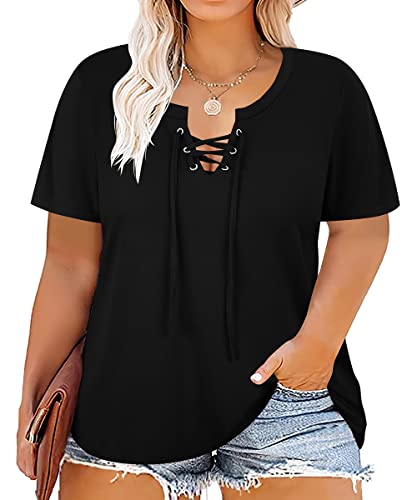 Image of CARCOS Womens Plus Size Tops Short Sleeve Shirts V Neck Tunic Floral /Tie Dye /Solid Summer Tees XL-5X