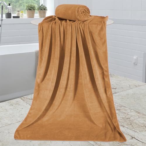 Image of JML Large Microfiber Bath Towels Set of 2, 30 inch x 60 inch, Oversized, Soft, Super Absorbent Fast Drying for Shower, Swimming, Sauna, Pool, Beach, Sport, Fitness, Yoga, Beige