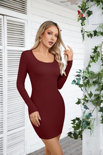 Image of VICHYIE Women Soft Ribbed Knit Bodycon Long Sleeve Mid-Thigh Dress