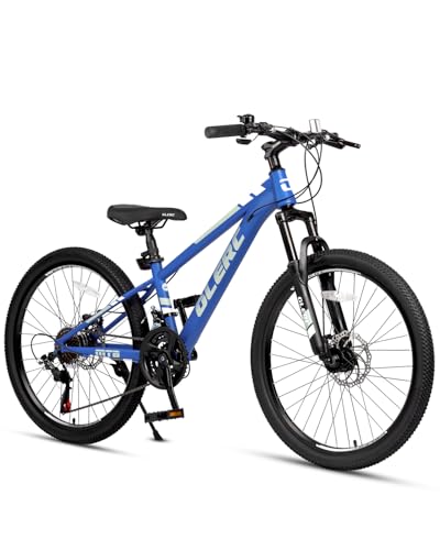 Glerc 24 Inch Kids Bike, Kids Mountain Bike for Boys and Girls Ages 9-14, 21-Speed Skyline Bicycle with Front Suspension and Disc Brakes, Navy Blue