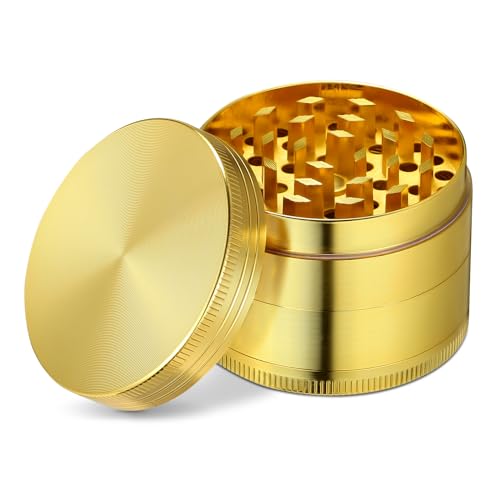 LIHAO 2" Grinder 4 Piezas Grinder Metálico con Rascador Polen para Hierbas y Especias (5cm, Oro)