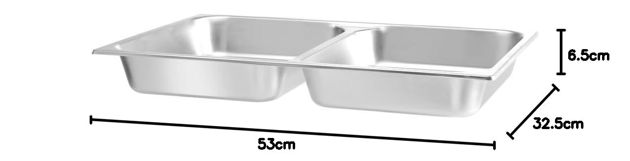 HENDI Contenitore per alimenti GN 1/1, Vassoio con 2 scomparti da 3,45 L ciascuno per chafing dishes, 530x325x(H) 65 mm, acciaio inox