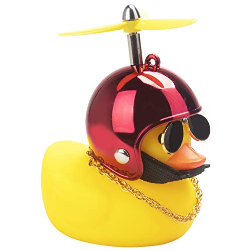 wonuu Rubber Duck Toy Car Ornaments Yellow Duck Car Dashboard Decorations with Propeller Helmet (Bright Red-Y)