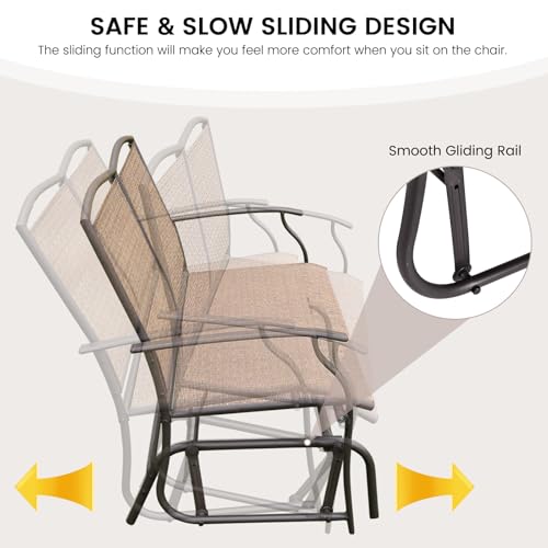 Image of Giantex Patio Glider Bench, 400 Lbs Capacity, Steel Frame, Brown, Outdoor Swing Chair, 2-Person Loveseat, Back Support, Ergonomic Design, Superior Fabric, Natural Style