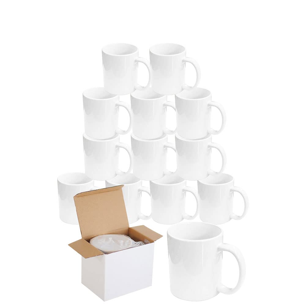 Yesuitme White Sublimation Mugs 11oz Blank Small Handle Heat Press AAA Grade Coffee Mug with Gift Boxes, Double ORCA Coated Ceramic Plain White Mugs for Heat Press Printing (12)