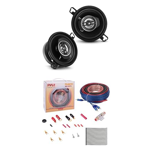 Pyle 2-Way Universal Car Stereo Speakers - 120W 3.5 Inch Coaxial Loud Pro Audio Car Speaker Car Stereo Wiring Kit - Audio Amplifier & Subwoofer Speaker Installation Cables (4 Gauge)