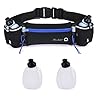 Hydration Running Belt with 2 Water Bottles for Men & Women – No-Bounce Adjustable Waist Pack, Fits Large Phones up to 6.6”, Running, Walking & Hiking, Reflective Strips (Blue)