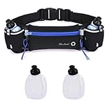 Hydration Running Belt with 2 Water Bottles for Men & Women – No-Bounce Adjustable Waist Pack, Fits Large Phones up to 6.6”, Running, Walking & Hiking, Reflective Strips (Blue)
