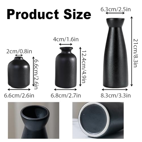 3er Boho Vase Set,Keramik Vasen Modern Vasen Deko,Schwarze Vase Blumenvase,Kleine Vasen Für Pampasgras Blume,FürWohnzimmer Tisch Fensterbank Deko (Weiß-B) – Bild 3