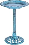 VIVOHOME 28 Inch Height Polyresin Lightweight Antique Outdoor Garden Bird Bath Blue