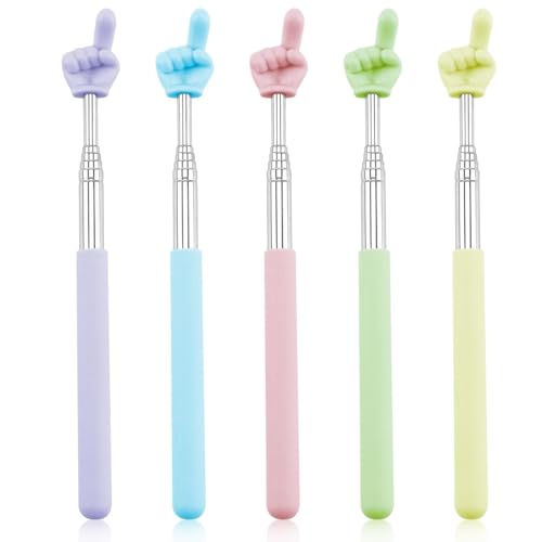 5 Stück Zeigestab Ausziehbar, Zeigestab Finger, Fingerpointer für Präsentationen, 5 Farben, 21cm bis 68 cm Verlängerbar, ideal für Klassenzimmer, Büro und Präsentationen