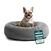Furhaven Pet Dog Bed | Round Plush Faux Fur Refillable Ball Nest Cushion Pet Bed w/ Removable Cover for Dogs & Cats, Gray Mist, Medium