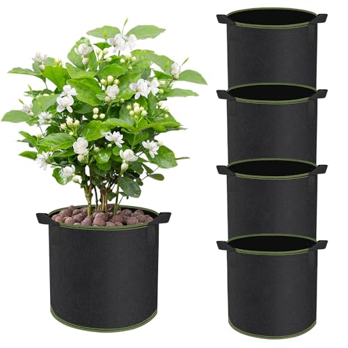 CHIHOLEN 4 Stück 6L Pflanzsack,Vliesstoff Pflanztasche mit Griffe für Kartoffeln, Tomaten und Erdbeeren, für Balkon Terrasse Gewächshaus & Garten - 2 Gallonen