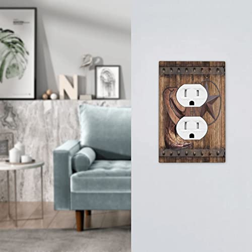 Rustic Texas Star Cowboy Hat Riding Boots Outlet Cover Switch Plate Decorative 1 Gang Duplex Wall Plate Home Electrical Receptacle Light Switch Covers For Bathroom Kitchen Decor #TOP6