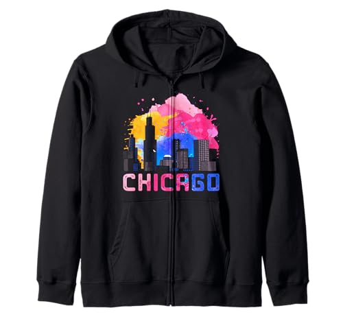Chicago Skyscape Retro Illinois Gift Idea Vintage Zip Hoodie