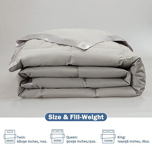 Dafinner Down Blanket Twin Size | Extra Lightweight Summer Cooling Bed Comforter | 90% Real Goose Down Quilt, Noiseless & Extra Soft Thin Duvet With Satin Trim, 425 Thread Count, Gray #TOP6