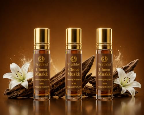 Image of RATHHVI Choco Muskk Attar Roll-On Perfume Oil 8 ml x 3 | Alcohol Free | Long Lasting Rich Fragrance | Men & Women | Pocket Size Travel Friendly Roll On | Daily Wear Fragrance - Pack of 3