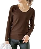 [神戸レタス] カットソー ロンT 透けない Tシャツ レディース 長袖 Uネック リブ トップス シンプル [C365F] U Uネック ブラウン