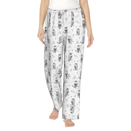 Pantalon de pyjama doux hibou et branches d'arbre ample pour femme
