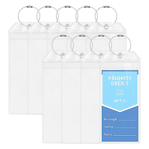 Image of Cruise Luggage Tag Holder, 9 Pcs Luggage Tags for Suitcases, Waterproof Suitcase Tags with Stainless Steel Wire, Clear Durable Travel Tags for Luggage (9, 9 x 20cm)