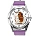 TAPORT® Lila Leder Runde Uhr für Meerschweinchen-Fans
