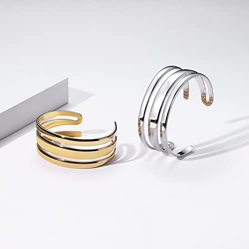 Women's Cuff Bracelets14K Gold-Plated Bracelet Minimalist Stainless Steel Handmade Bracelet (Silver) #TOP3
