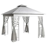 Outsunny Pavillon mit Doppeldach Gartenpavillon Metall 3x3 m Hellgrau