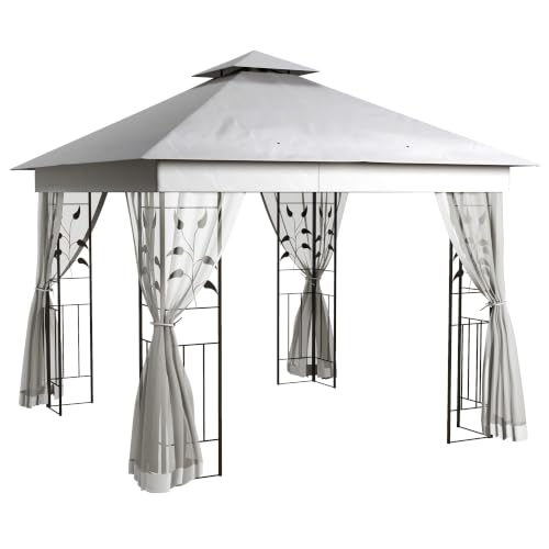 Outsunny Pavillon mit Doppeldach Gartenpavillon Metall 3x3 m...