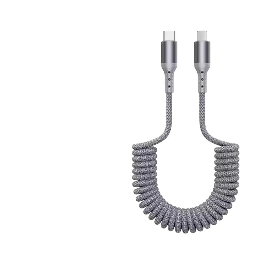 100W and 60W USB A to TPE-c Spring Car Fast Cable for USB C Data Cord TPE-c Wire(Gray-C to C)