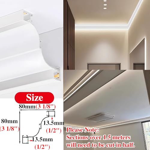 Profilé aluminium LED extra large de 500 cm pour corniche de plafond et mur