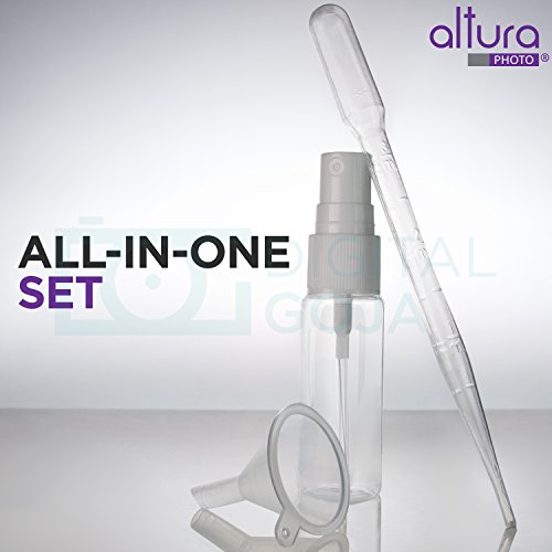 (10 Pack) Empty 20ml (0.66oz.) Clear Plastic Mist Spray bottle + 2 Pipette Droppers and 2 Funnels + MagicFiber Microfiber Cleaning Cloth