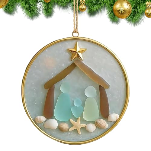 de de mar, colgante de de mar costero con estrella de mar y concha de mar para árbol, decoración de belén hecha a mano, accesorios de ambiente festivo para interiores y