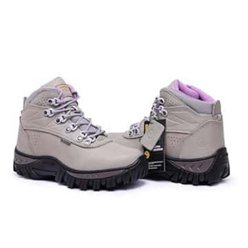 Bota Feminina Trilha em Couro Legítimo Blaqueado com Palmilha de Gel 2066 (Cinza e Rosa, BR, Adulto, Numérico, 36)
