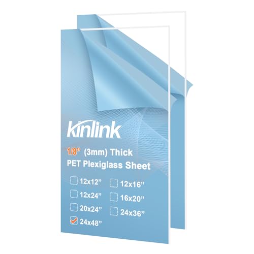 Image of KINLINK 24x48 Plexiglass Sheets 1 /8 inch Thick, 3mm Clear PET Plastic Sheet for DIY Project, Craft, Table top, Picture Frame, Acrylic Sign and Wedding Invitation 2 Pack