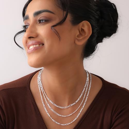 Image of TRUESILVER ACPL Italian 925 Sterling Silver 3.5MM Solid Diamond-Cut Figaro Link Chain Necklace for Women Men (16, 18, 20, 22, 24, 26 Inches)