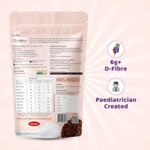Image of Chewboo Ragi Millet Shells | High Fibre, Iron & Calcium Kids Cereal | 72% Ragi | Jaggery Sweetened | No Refined Sugar | Healthy Breakfast & Snack | 400g