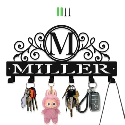 ShowMtheM Personalized Key Hooks for Wall,Custom Initial Name Key Holder Wall Mounted,Fashion Monogram Coat Rack,Metal Key Hanger with Hooks,Key Rack Organizer for Entryway,Hallway,Doorway