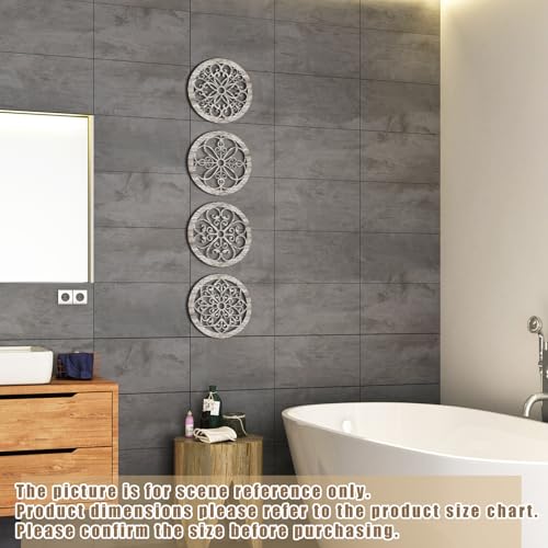 Yulejo 4 Pcs Thicken Rustic Wall Decor Farmhouse Kitchen Wall Round Art Wooden Hollow Carved Design Rustic Art for Living Room Bedroom Hallway Decor(9.8 x 9.8 Inch,grey wood tone) by Yulejo - Image 7