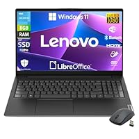 Lenovo, Notebook Pc Portatile, Display 15,6" Full HD, Intel N4500 2 Core Fino a 2.8 Ghz, Ram 8 GB DDR4, 256 GB SSD NVMe, Win 11 Pro, Pronto all'uso con Libre Office + Mouse
