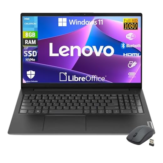 Lenovo, Notebook Pc Portatile, Display 15,6" Full HD, Intel N4500 2 Core Fino a 2.8 Ghz, Ram 8 GB DDR4, 256 GB SSD NVMe, Win 11 Pro, Pronto all'uso con Libre Office + Mouse