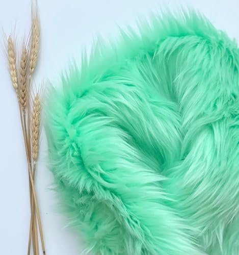 Bianna Pastel Mint Green Faux Fur Fabric, 60 inches Wide Options, American Seller, Luxury Shag Shaggy Material for Crafting, Sewing, Costumes, Fursuits, Home Decor (8x8 inches)