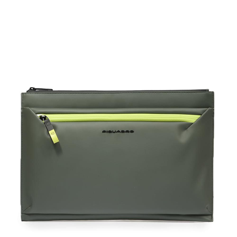 PIQUADRO - Bolso de Mano Impermeable Engomado - Hombre - Verde | Para Tablet 13", Resistente al agua, Protectora, Alojamiento dispositivo, Viajes de trabajo, Uso diario, Oficina y business