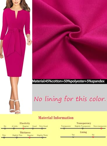 Image of VFSHOW Womens Front Zipper Tie Waist Bow 3 /4 Sleeve Slim Fitted Work Business Office Party Bodycon Pencil Sheath Dress