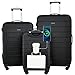 Wrangler Smart Luggage Set with Cup Holder and USB Port, Black, 3 Piece Set