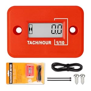 NInE-ROnG Self-powered Tach Hour Meter Digital LCD Inductive Tachometer Timing RPM Measuring Waterproof Design,for Gas Engine Lawn Mower Motorcycle Snowmobile Generator(2 Stroke)(Red)