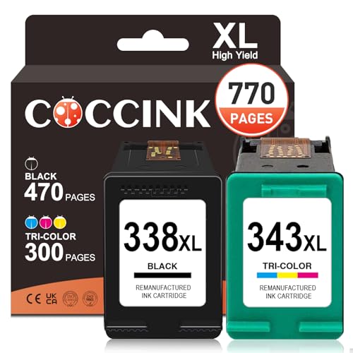 COCCINK 338XL 343XL Cartucho de Tinta Remanufacturado para HP 338 XL 343 XLOfficeJet 100 6310 470 K7100 7210 Deskjet 460 5740 5748 6520 Photosmart C3180 2575 C4180 C3100 8450 2610 PSC 1510 1610 2355