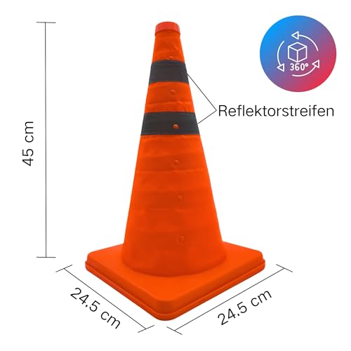 2x18 Zoll (45cm) Pylone Faltbar Leitkegel Verkehrskegel Reflektierender Sicherheitskegel Pop-Up Warnkegel Orange