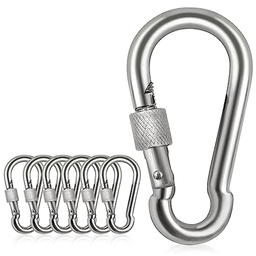 Spencer Locking Carabiner Clips 3.15'' 6 Pack-304 Premium Stainless Steel Thumb Screw Carabiner Clip Heavy Duty for Outdoor Camping