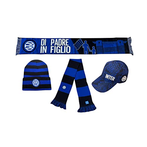 Inter Cappello o Sciarpa Visiera Lana Adulto Bambino Ufficiale NEROBLU Stadio (Correa, LAUTARO, BARELLA, DEVRIJ, Vidal)